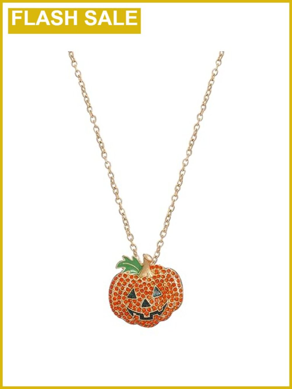Pumpkin Pendant Necklace Rhinestone Pave Halloween Costume Jewelry Gift